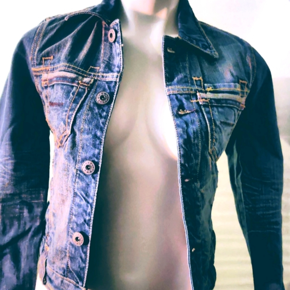 Antik Denim Distressed Blue Denim Jacket Size XP